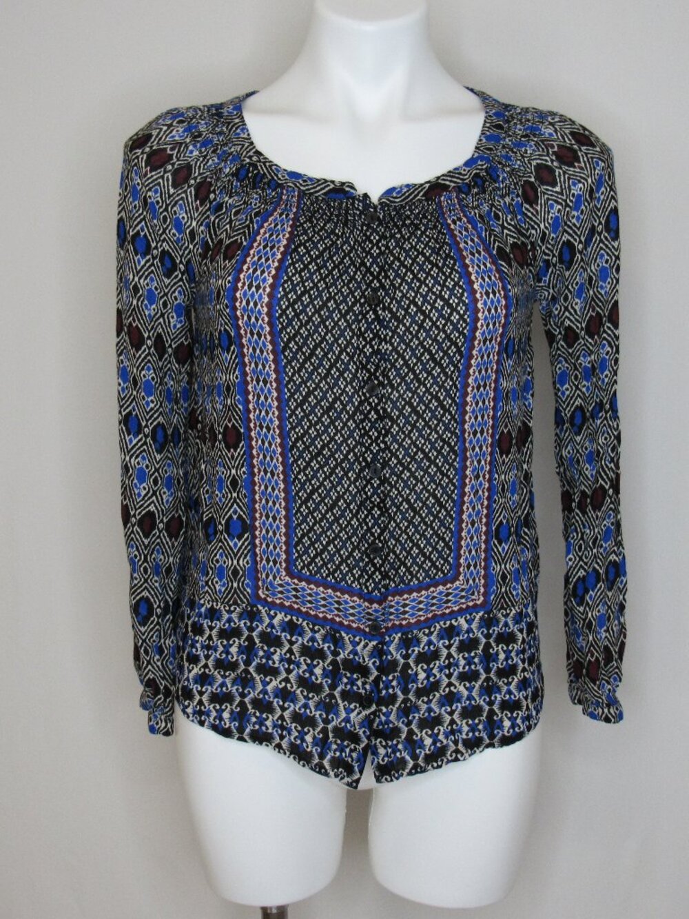 Lucky Brand Gypsy Ikat Blouse Black Purple Women's XS XSmall